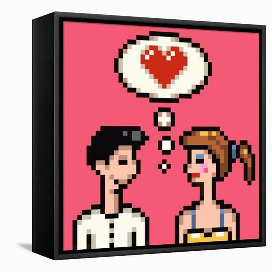 Retro Heart Pixel Lovers Illustration-Pixeldreams-Framed Stretched Canvas