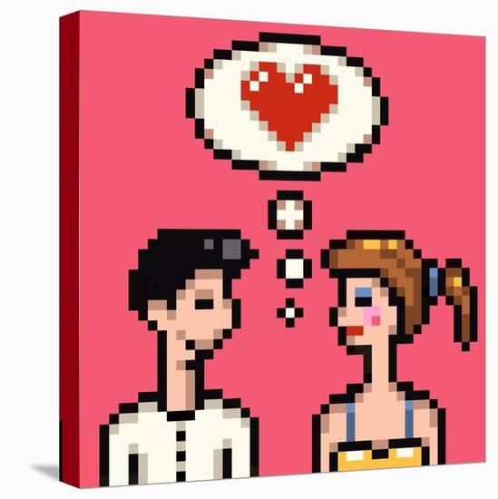Retro Heart Pixel Lovers Illustration-Pixeldreams-Stretched Canvas