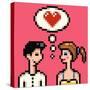 Retro Heart Pixel Lovers Illustration-Pixeldreams-Stretched Canvas