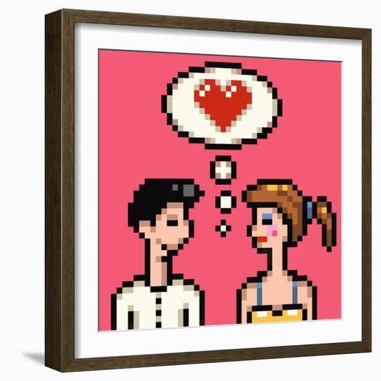 Retro Heart Pixel Lovers Illustration-Pixeldreams-Framed Art Print