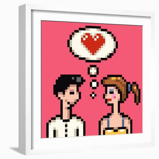 Retro Heart Pixel Lovers Illustration-Pixeldreams-Framed Art Print