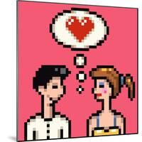 Retro Heart Pixel Lovers Illustration-Pixeldreams-Mounted Art Print