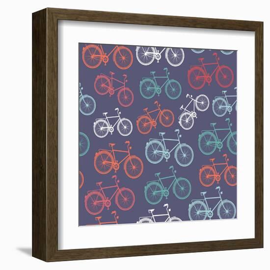 Retro Hipster Bicycle Pattern-cienpies-Framed Art Print