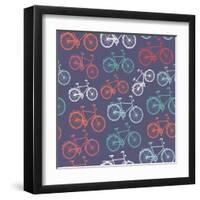 Retro Hipster Bicycle Pattern-cienpies-Framed Art Print