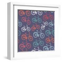 Retro Hipster Bicycle Pattern-cienpies-Framed Art Print