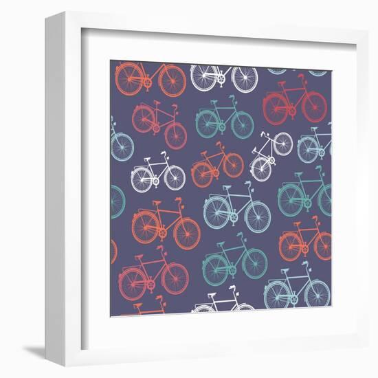 Retro Hipster Bicycle Pattern-cienpies-Framed Art Print