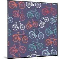 Retro Hipster Bicycle Pattern-cienpies-Mounted Art Print