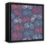 Retro Hipster Bicycle Pattern-cienpies-Framed Stretched Canvas