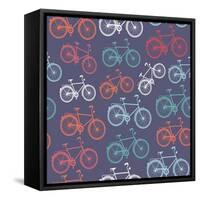 Retro Hipster Bicycle Pattern-cienpies-Framed Stretched Canvas