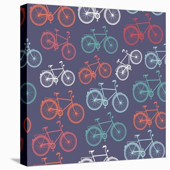 Retro Hipster Bicycle Pattern-cienpies-Stretched Canvas