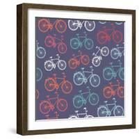 Retro Hipster Bicycle Pattern-cienpies-Framed Art Print