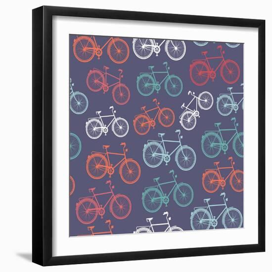 Retro Hipster Bicycle Pattern-cienpies-Framed Art Print