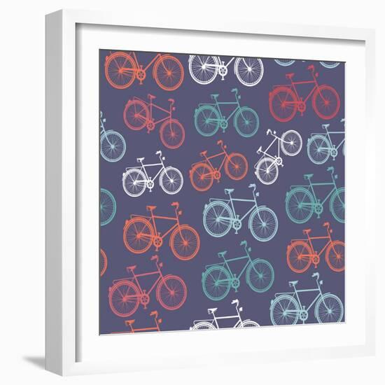 Retro Hipster Bicycle Pattern-cienpies-Framed Art Print