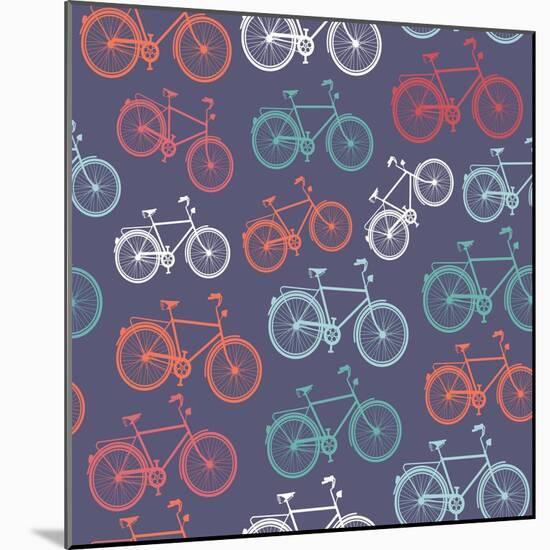 Retro Hipster Bicycle Pattern-cienpies-Mounted Art Print