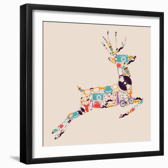 Retro Hipster Icon Reindeer-cienpies-Framed Art Print