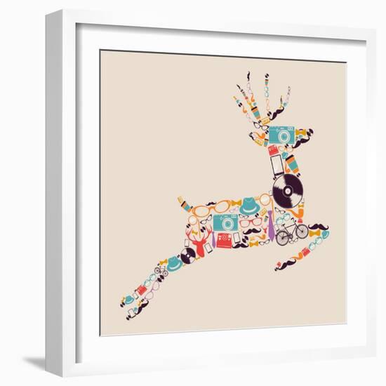 Retro Hipster Icon Reindeer-cienpies-Framed Art Print