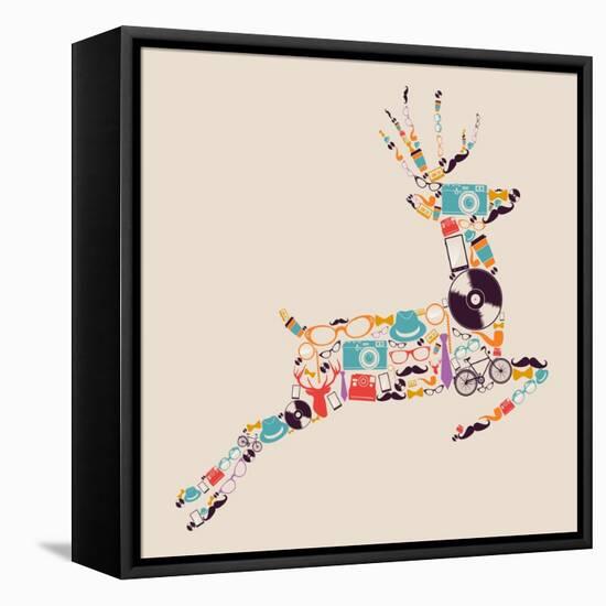 Retro Hipster Icon Reindeer-cienpies-Framed Stretched Canvas