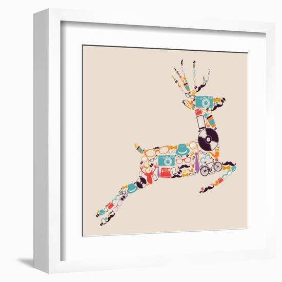 Retro Hipster Icon Reindeer-cienpies-Framed Art Print