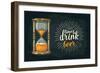 Retro Hourglass. Time to Drink Beer Lettering. Vector Color Vintage Illustration Outline. Isolated-MoreVector-Framed Art Print