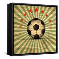 Retro Illustration Football Card in Brazil Flag Colors. Soccer Ball. Vector-Serhii Lohvyniuk-Framed Stretched Canvas