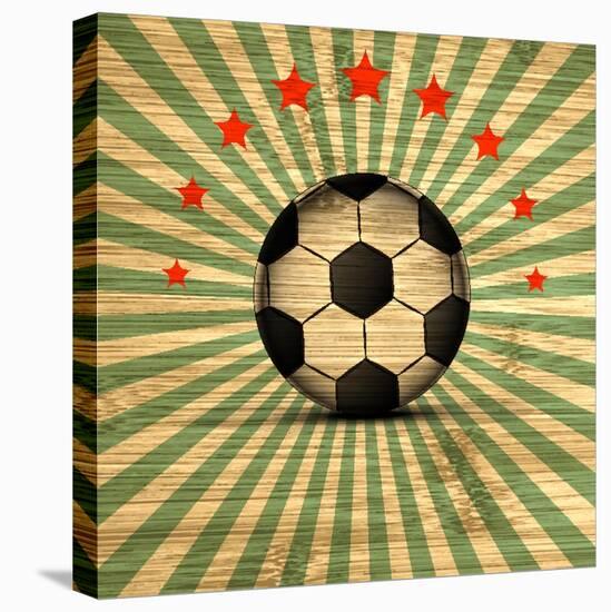 Retro Illustration Football Card in Brazil Flag Colors. Soccer Ball. Vector-Serhii Lohvyniuk-Stretched Canvas