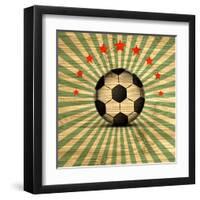 Retro Illustration Football Card in Brazil Flag Colors. Soccer Ball. Vector-Serhii Lohvyniuk-Framed Art Print