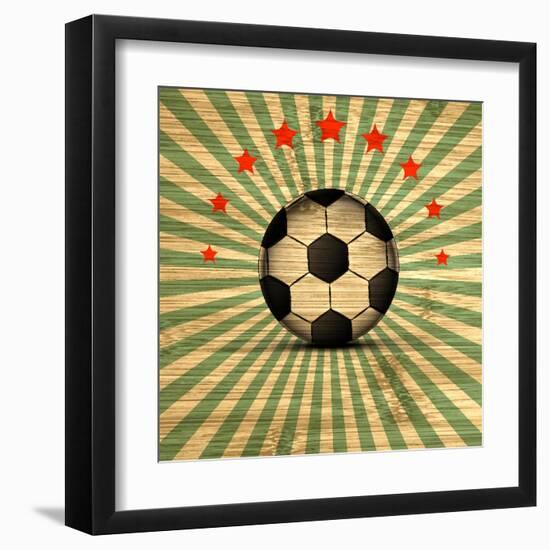 Retro Illustration Football Card in Brazil Flag Colors. Soccer Ball. Vector-Serhii Lohvyniuk-Framed Art Print
