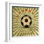 Retro Illustration Football Card in Brazil Flag Colors. Soccer Ball. Vector-Serhii Lohvyniuk-Framed Art Print