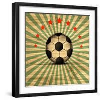 Retro Illustration Football Card in Brazil Flag Colors. Soccer Ball. Vector-Serhii Lohvyniuk-Framed Art Print