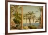 Retro Image Of Beach With Date Palms Amid The Blue Sea And Sky. Paper Texture-A_nella-Framed Art Print