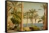 Retro Image Of Beach With Date Palms Amid The Blue Sea And Sky. Paper Texture-A_nella-Framed Stretched Canvas