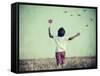 Retro Image of Happy Cheerful Carefree Kid in Nature-zurijeta-Framed Stretched Canvas