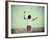 Retro Image of Happy Cheerful Carefree Kid in Nature-zurijeta-Framed Photographic Print