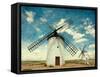 Retro Image of Medieval Windmills. Castilla La Mancha, Spain. Paper Texture.-A_nella-Framed Stretched Canvas