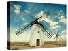 Retro Image of Medieval Windmills. Castilla La Mancha, Spain. Paper Texture.-A_nella-Stretched Canvas