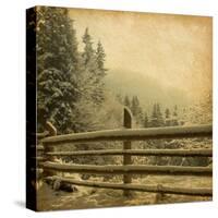 Retro Image Of Winter Landscape In The Carpathians Mountains. Vintage Paper-A_nella-Stretched Canvas