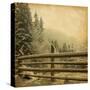 Retro Image Of Winter Landscape In The Carpathians Mountains. Vintage Paper-A_nella-Stretched Canvas