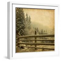 Retro Image Of Winter Landscape In The Carpathians Mountains. Vintage Paper-A_nella-Framed Art Print