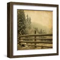 Retro Image Of Winter Landscape In The Carpathians Mountains. Vintage Paper-A_nella-Framed Art Print