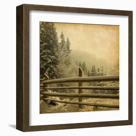 Retro Image Of Winter Landscape In The Carpathians Mountains. Vintage Paper-A_nella-Framed Art Print