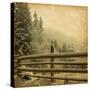 Retro Image Of Winter Landscape In The Carpathians Mountains. Vintage Paper-A_nella-Stretched Canvas