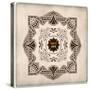 Retro Label with Heraldic Shield and Floral Details.-Roverto-Stretched Canvas