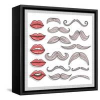 Retro Lips And Mustaches Elements Set-cherry blossom girl-Framed Stretched Canvas