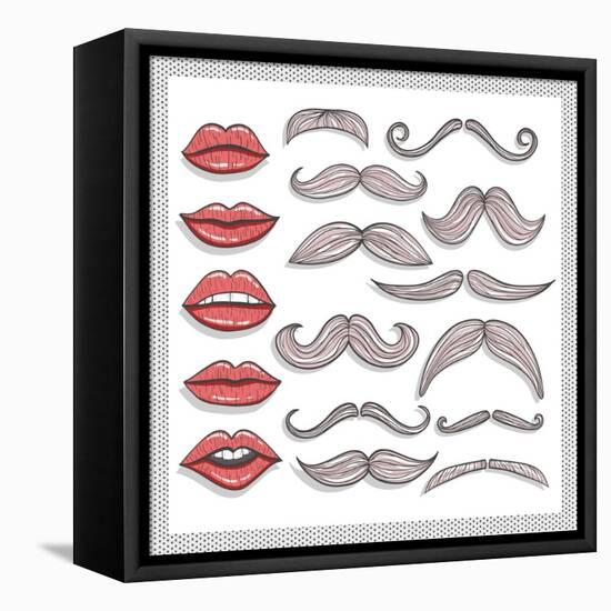 Retro Lips And Mustaches Elements Set-cherry blossom girl-Framed Stretched Canvas