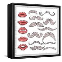 Retro Lips And Mustaches Elements Set-cherry blossom girl-Framed Stretched Canvas