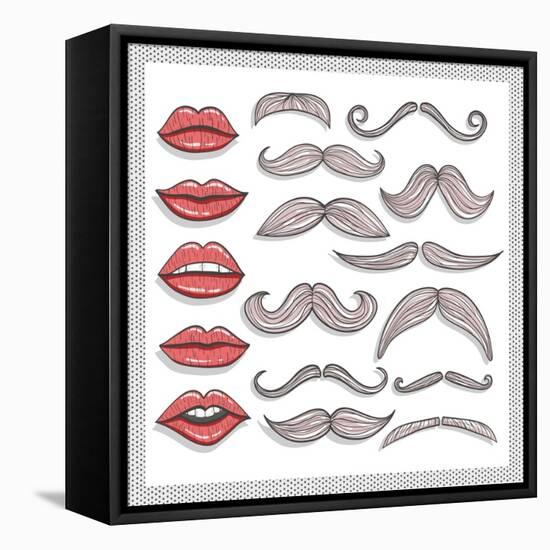 Retro Lips And Mustaches Elements Set-cherry blossom girl-Framed Stretched Canvas