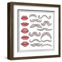 Retro Lips And Mustaches Elements Set-cherry blossom girl-Framed Art Print