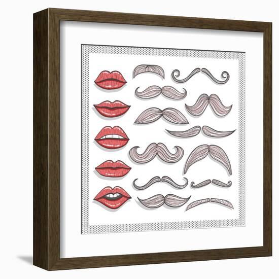 Retro Lips And Mustaches Elements Set-cherry blossom girl-Framed Art Print