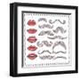 Retro Lips And Mustaches Elements Set-cherry blossom girl-Framed Art Print