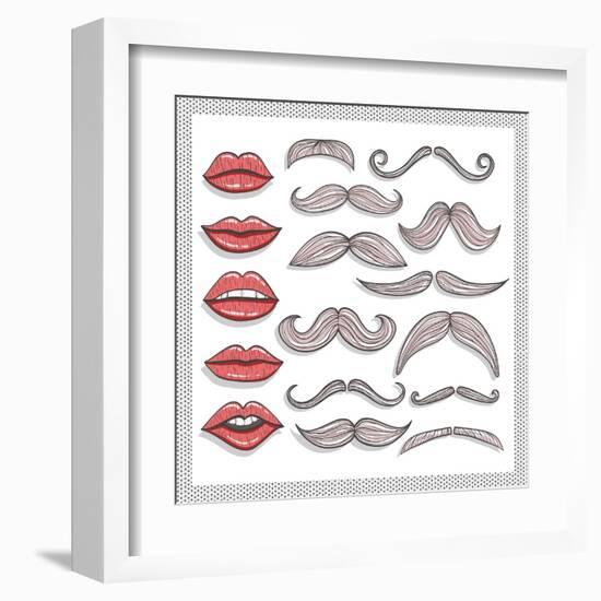 Retro Lips And Mustaches Elements Set-cherry blossom girl-Framed Art Print